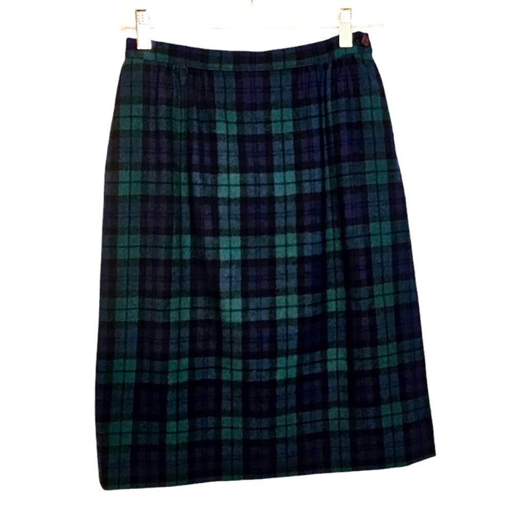Vintage Petite Pendleton Authentic Black Watch Tartan Green Wool Plaid Skirt